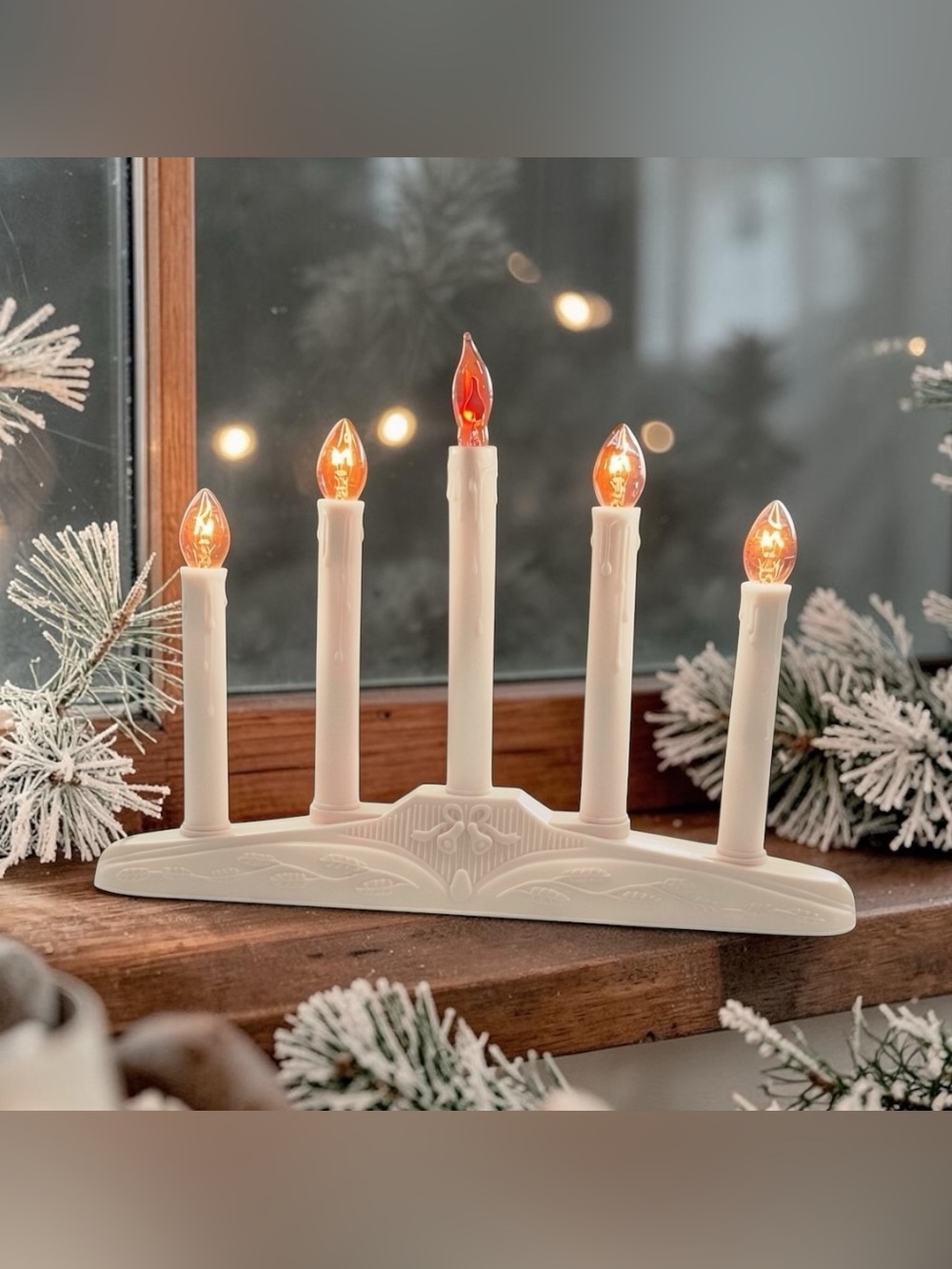Christmas 5 Light Candelabra~Dripping Wax Style w/ box. Bulbs not included.